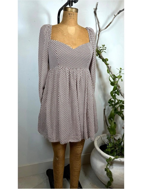 Abercrombie & Fitch Dresses & Skirts - Abercrombie & Fitch Brown/White Printed Long Sleeve Smocked Mini Dress
